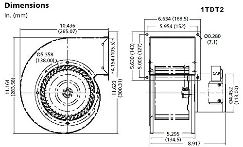 Miniatura 3 de Dayton 1TDT2 - Soplador, 549 CFM, 115 V, 2,05 Amp, 1640 RPM