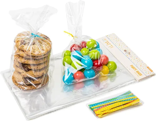 Miniatura 7 de TATTI Paquete de 100 bolsas de celofán transparentes para regalos, bolsas transparentes para fiestas de cumpleaños, bolsas transparentes de 6 x 10