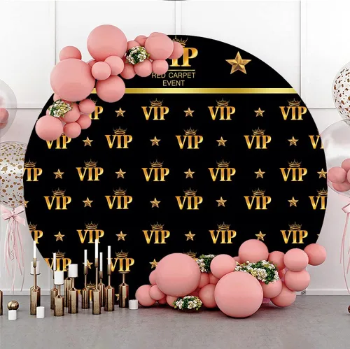 Miniatura 2 de Laeacco Cubierta de fondo redonda VIP de 7.2 x 7.2 pies, alfombra roja, fondo de fotografía de eventos, corona dorada, estrellas, recién nacido