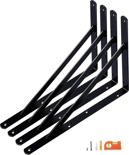 Miniatura 10 de NEODROP Paquete de 4 soportes de estante de 12 pulgadas de alta resistencia, soporte de pared grande para estantes de almacenamiento de garaje