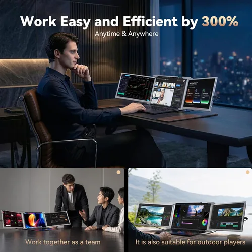 Miniatura 4 de Extensión de pantalla para laptop, Ladomi - Monitor portátil triple de 14" FHD 1080P IPS, extensión de monitor para laptop con rotación de 315°
