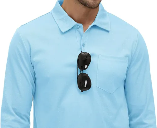 Miniatura 27 de Rdruko Polo para hombre con bolsillo de manga larga de secado rápido para golf al aire libre con cuello