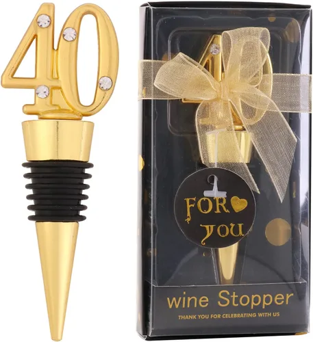Paquete de 24 tapones para botellas de vino de 40 años con caja de regalo para regalo de boda 40 para decoración de fiesta Negro 40