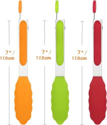 Miniatura 6 de Pinzas pequeñas de silicona para cocinar, 3 pinzas de 7 pulgadas para servir, 600 °F, resistentes al calor, antiadherentes, de acero inoxidable