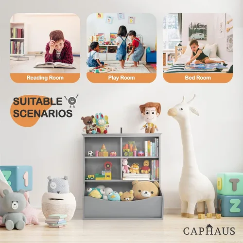 Miniatura 7 de CAPHAUS Organizador de almacenamiento de juguetes para niños, cubículo abierto, libro y gabinete multifuncional, estante para guardería, sala de E.