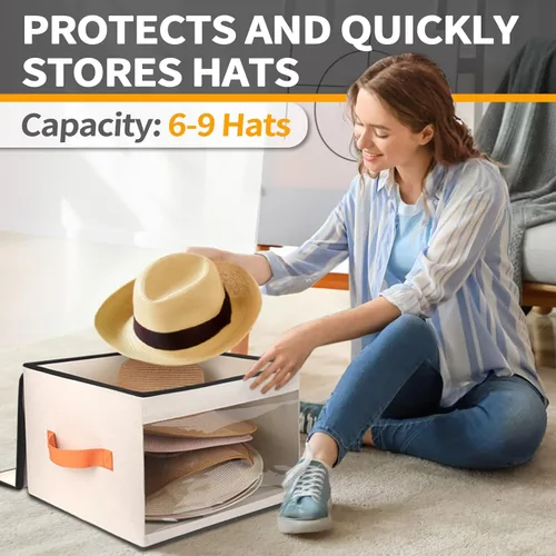 Miniatura 3 de kushon Caja de almacenamiento mejorada para sombreros para mujeres y hombres, bolsa organizadora de cajas de sombreros de armario con tapas a prueba