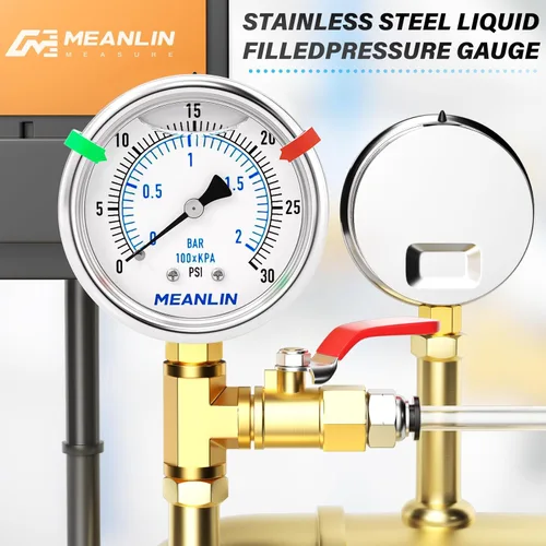 Miniatura 69 de MEANLIN MEASURE Medidor de presión de acero inoxidable relleno de líquido de 0 ~ 300 psi, esfera de cara NPT de 2 pulgadas para compresor de aire