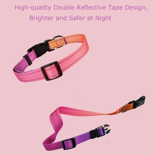 Miniatura 7 de Roses&Poetry - Collar de perro reflectante con patrón de color rosa pálido degradado, collares ajustables y duraderos para perros pequeños, medianos