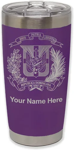 Miniatura 39 de LaserGram Taza aislada al vacío de 20 onzas, escudo de armas, República Dominicana, grabado personalizado incluido (gris)