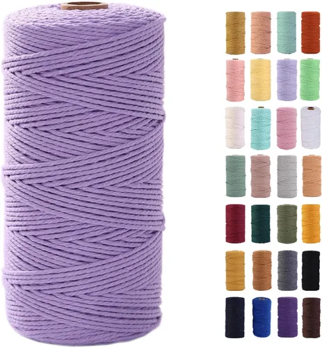 Miniatura 44 de Cordón de macramé gris rosado de 0.118 in x 109 yardas, cuerda de algodón colorido de algodón suave para colgar en la pared, colgar plantas