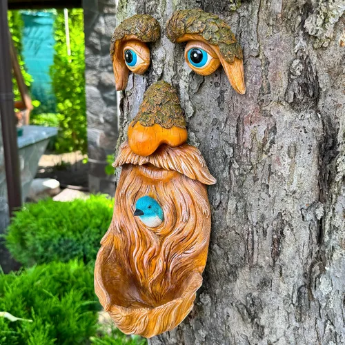 Miniatura 8 de Mood Lab Decoración de Caras de Árbol para Exteriores - Comedero para Pájaros del Hombre Viejo - Decoración de Jardín Tree Hugger - Estatuas de Arte