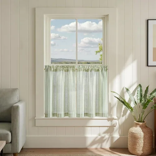 Miniatura 33 de jinchan - Cortinas de lino a rayas para cocina de 20 pulgadas de largo, cortinas de varios niveles, estilo granja moderna de café, tratamientos