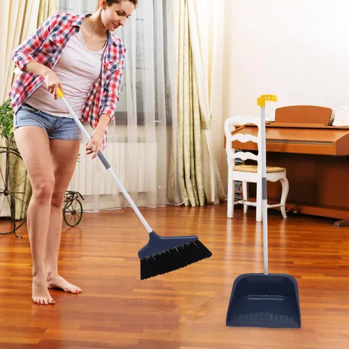 Miniatura 8 de Lurrose Juego de escoba y recogedor con recogedor, escoba mejorada, escoba de mango largo, escoba de pie para limpieza del piso del hogar, cocina