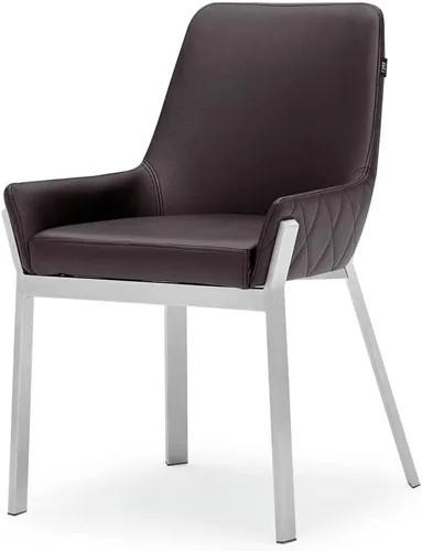Miniatura 4 de ZURI Sydney Silla de comedor de cuero sintético marrón con patas de acero inoxidable cepillado