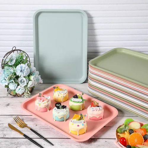 Miniatura 4 de Uiifan 20 bandejas de plástico grueso para cafetería, bandejas de servicio de comida rápida, bandejas rectangulares a granel, para restaurante