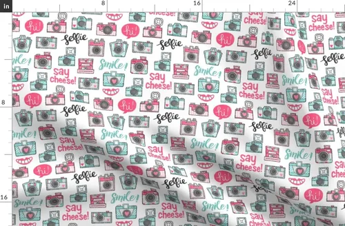 Miniatura 3 de Spoonflower Tela - Cámara de fotografía retro con diseño de tipografía de sonrisa, impresión de amor en tela de mezclilla, cuarto de gorro, ropa
