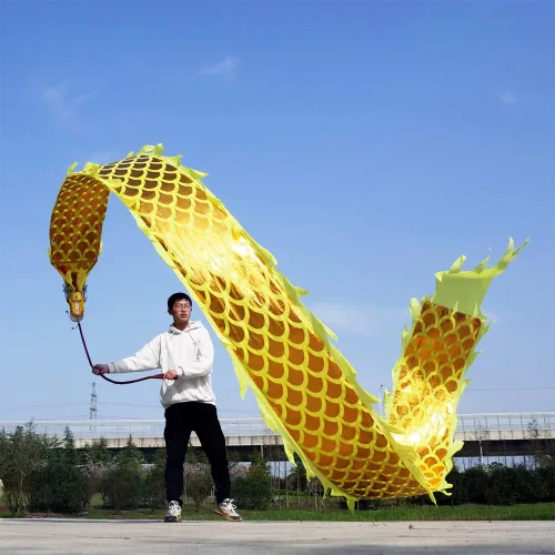 Miniatura 10 de 26.2 ft (26.2 pies) cuadrado de ejercicio de danza de dragón Poi con cabeza de dragón 3D y cuerda oscilante, conjunto de accesorios de dragón chino