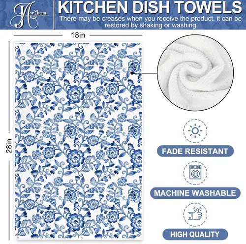 Miniatura 2 de JarThenaAMCS Toalla de cocina floral azul y blanco, estilo bohemio, vintage, de 18 x 28 pulgadas, secado a mano, para cocinar, hornear, limpiar, 2