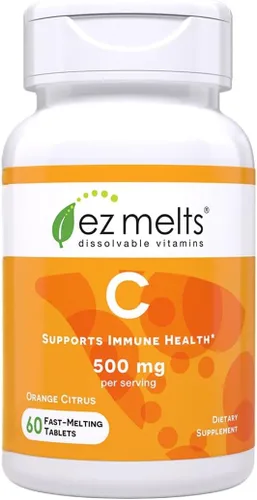 EZ Melts Vitamina C – Vitamina diaria para antioxidante y apoyo inmunológico – Sin sabores artificiales – Sin OMG y sin azúcar – Cítrico naranja –