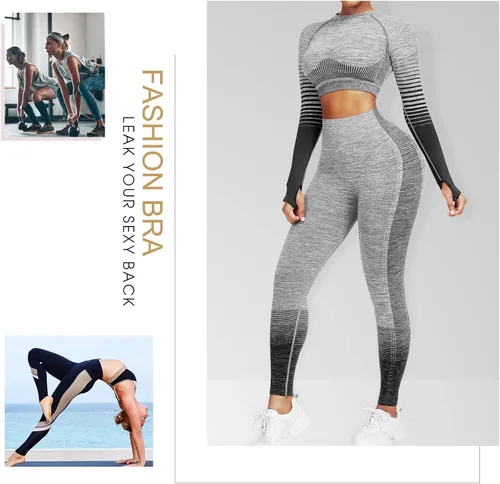 Miniatura 7 de JOYMODE - Conjunto de entrenamiento para mujer, diseño de 2 piezas con leggings de tiro alto sin costuras y camiseta corta , para yoga
