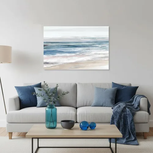 Miniatura 4 de 7Fisionart Abstract Coastal Ocean Beach Wall Art Blue Sea Waves Canvas Print Neutral Pastel Seascape Poster Modern Minimalist Coastal Wall Decor For