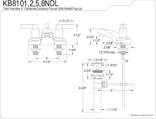 Miniatura 3 de Kingston Brass KB8102NDL Grifo de baño central de 4 pulgadas, latón pulido