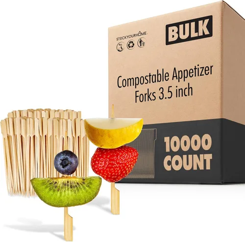 Miniatura 8 de 200 tenedores de aperitivo de bambú, tenedor desechable de bambú de 3.5" para charcutería, mini tenedores para aperitivos, tenedores de cóctel