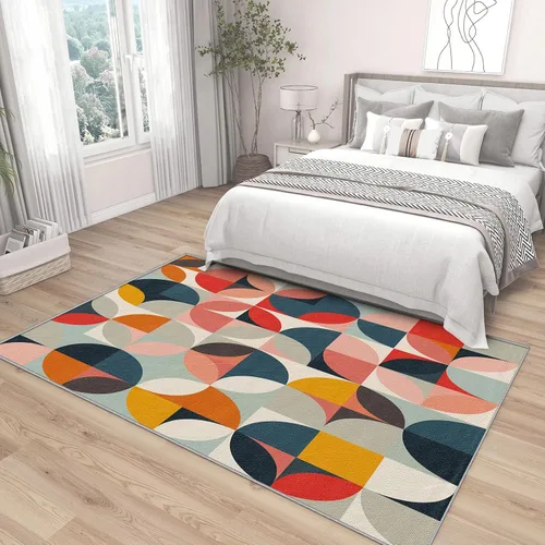 Miniatura 4 de Alfombra Geométrica 2x3 - Alfombra de Área Abstracta Retro Colorida, Tapete de Puerta Moderno de Mediados de Siglo, Lavable y Antideslizante y Suave