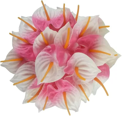 20 flores artificiales de anturio de tacto real, flores falsas para decoración del hogar, arreglos florales, ramos (rosa)