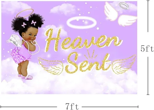 Miniatura 3 de MEHOFOND Telón de fondo para fiesta de baby shower, 7 x 5 pies, cielo morado, nube, blanco, alas de ángel, decoración de alas de ángel, regalo
