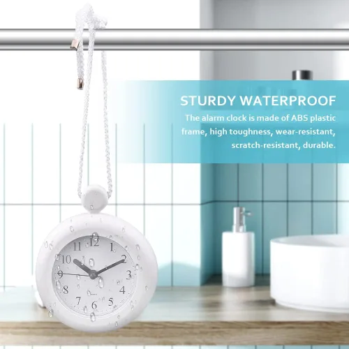 Miniatura 6 de Reloj analógico de baño, reloj de cuarzo compacto de 4.72 pulgadas con movimiento silencioso, colgar o poner, plástico ABS, requiere 1 batería AA