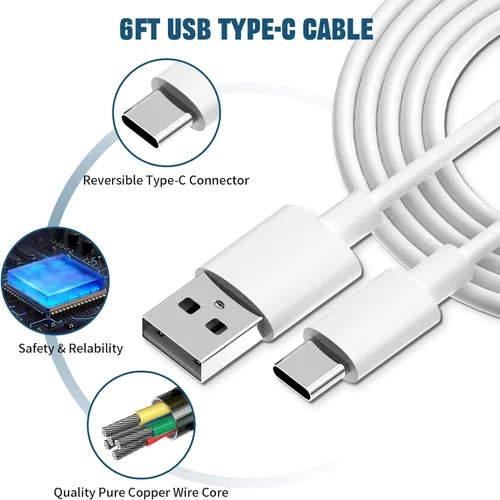 Miniatura 4 de Cargador tipo C Samsung de carga rápida, paquete de 2 bloques de carga rápida de pared con cable USB a tipo C de 6 pies para Samsung Galaxy S10 9 8