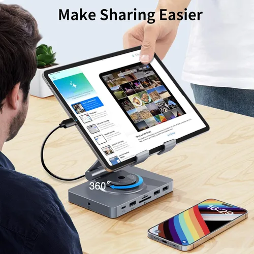 Miniatura 6 de Estación de acoplamiento USB C rotativa 360° para iPad Pro, Tablet, Samsung, Steam Deck, ROG Ally, Legion Go, Msi Claw, etc, 11 en 1 con lector SD