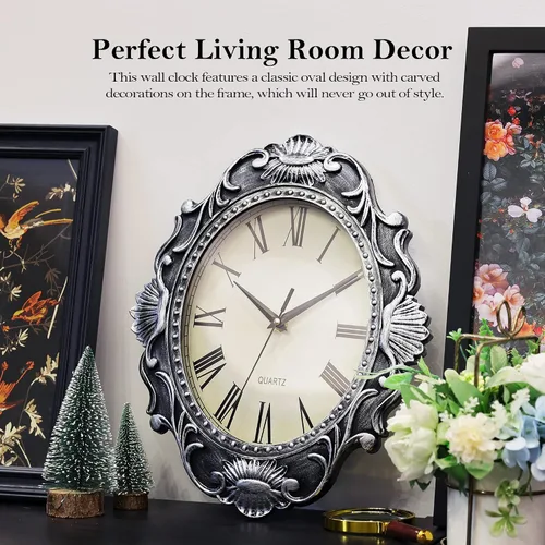 Miniatura 3 de AYRELY Reloj de pared rústico ovalado de 14 pulgadas, funciona con pilas, reloj silencioso de estilo rústico que no hace tictac, decorativo