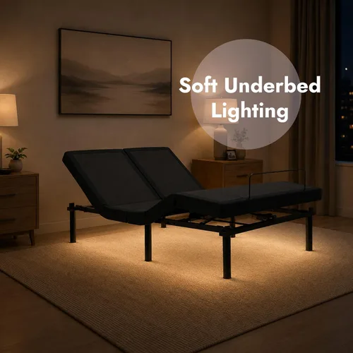 Miniatura 8 de Ergomotion Duetto - Cama ajustable con parte superior dividida, elevación de cabeza independiente, gravedad cero, anti-ronquidos, iluminación debajo