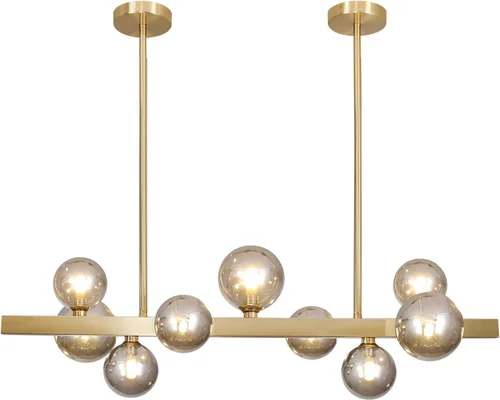 Miniatura 11 de BOKT Lámpara colgante recta de latón dorado con 6 luces, lámpara colgante de Sputnik lineal moderna de mediados de siglo, globo grande, isla