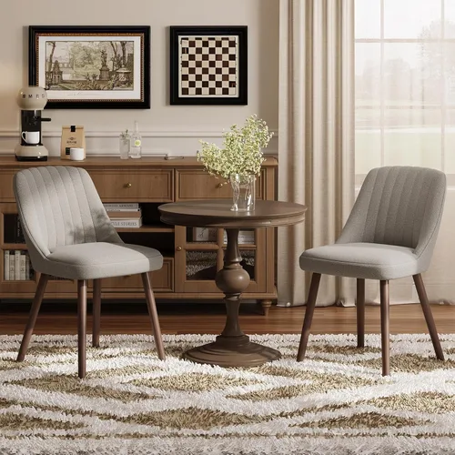 Miniatura 11 de MALOL Juego de 2 sillas de comedor tapizadas, sillas de cocina de tela moderna con respaldo, patas de madera para cocina, comedor, restaurante, beige