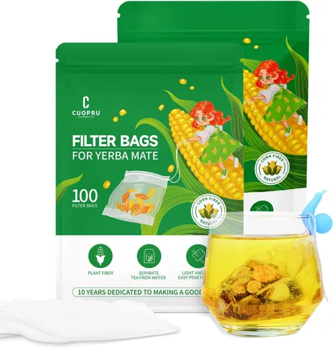 Infusor de té desechable de fibra de maíz, bolsas de filtro de té con cordón para hojas sueltas, yerba mate, material seguro y natural, 3.94 x 3.15