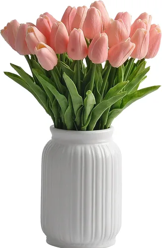 Miniatura 16 de 30 flores artificiales de tulipán, flores artificiales de tulipán de 14 pulgadas, tulipanes de tacto real para decoración del hogar, centro de mesa