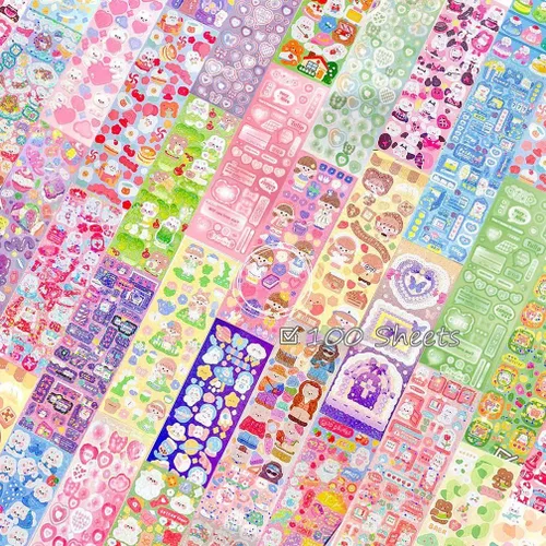 100 hojas de calcomanías decorativas, tarjetas de fotos, diario, aniversario, álbum de fotos familiar, artes, manualidades, álbumes de recortes