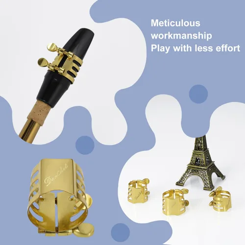 Miniatura 3 de Ligadura de saxofón alto Ligadura de clarinete Tornillos dobles Oro Alto Saxofón Ligadura Sujetador Boquilla Accesorios..