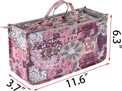 Miniatura 3 de BTSKY Organizador de bolsas de impresión dentro del bolso, organizador de bolsa de alta capacidad con 13 bolsillos con asa (peonía)