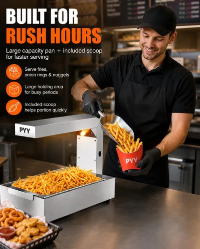 Miniatura 7 de PYY Calentador de papas fritas - Lámpara de calor comercial para calentar alimentos Luz de calentamiento de 122°F Estación de descarga de papas