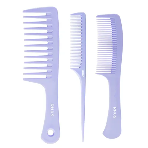 Miniatura 16 de RHOS Juego de peines para mujeres y hombres, 3 piezas, dientes anchos, cola de rata, peines para el pelo de tocador, peines desenredantes para todo