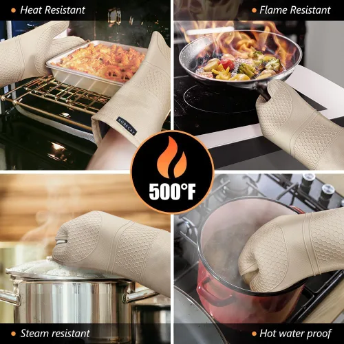 Miniatura 4 de Rorecay Juego de 6 manoplas de horno y soportes para ollas, guantes de silicona extra largos para cocina, resistentes al calor, 500 grados, Milkshake