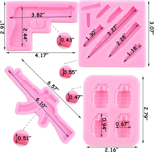 Miniatura 3 de ZiXiang Moldes de silicona para pistola, ametralladora, molde de fondant, moldes de silicona para decoración de pasteles, decoración de cupcakes