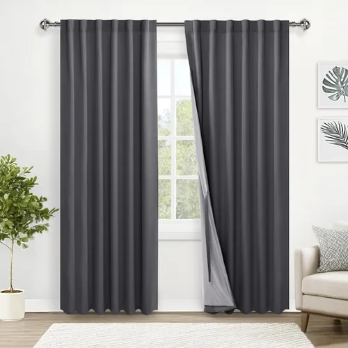 Miniatura 59 de XWZO Cortinas blancas 100% opacas con alzapaños, 2 capas gruesas completamente sombreadas con bolsillo para barra y pestaña trasera, cortinas