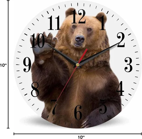 Miniatura 8 de Mxocom Reloj de pared con diseño de oso con texto en inglés "The Brown Bear Welcomes and Waves a Paw de 10 pulgadas, silencioso, sin tictac