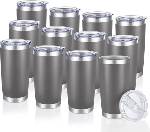 Miniatura 39 de Vaso de acero inoxidable de 20 onzas con tapa, doble pared aislada al vacío, taza de café de 20 onzas con recubrimiento en polvo para bebidas Verde