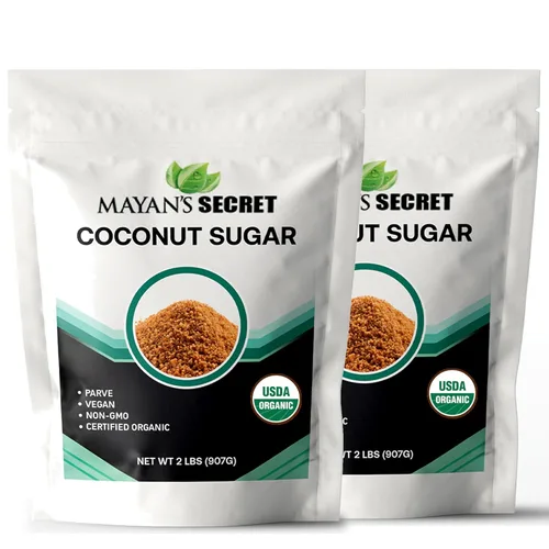 Mayan's Secret 2 libras de azúcar de coco moreno orgánico con certificación USDA para hornear, bajo índice glucémico, sin refinar, minerales traza